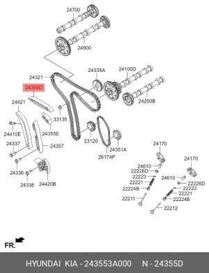Направляющая HYUNDAI ix55 KIA Mohave (08-) цепи ГРМ OE 243553A000 HYUNDAI KIA
