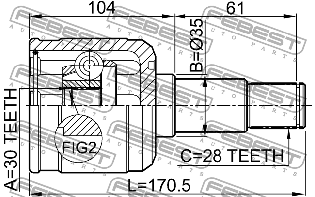 ШРУС внутр левый 30X35X28 MAZDA 626 GF 1997-2002 0511-GFLH 0511-GFLH FEBEST