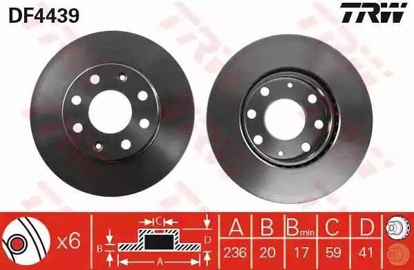 Диск тормозной CHEVROLET Aveo (03-) передний (236мм) (1шт.) TRW DF4439 TRW