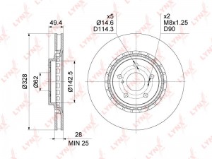 Диск тормозной передний (328x28) BN-1639 LYNXAUTO