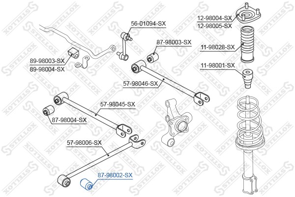 сайлентблок продол. рычага зад. подвески!\Toyota Corolla all 87-97 87-98002-SX STELLOX