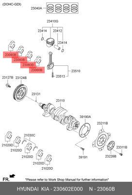 Вкладыши HYUNDAI Elantra (11-) (1.8),i40 (11-) (2.0) шатунные STD комплект (2шт. 230602E000 HYUNDAI KIA