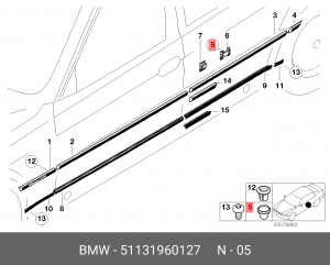 Пистон BMW 3 (E36) крепления молдинга двери передней OE 51 13 1 960 127 BMW