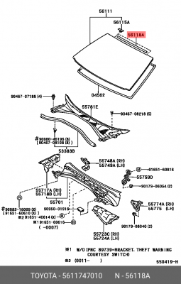 уплотнитель лобового стекла!\ Toyota Caldina/Camry/Corolla/Prius/Verossa 56117-47010 TOYOTA