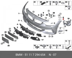 51117294654 Крепление переднего крыла П Нж ! \BMW 4' F32, LCI, F33, F36 Gran Cou 51 11 7 294 654 BMW