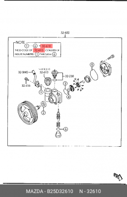 Ремкомплект MAZDA 3 (03-) насоса ГУРа OE B25D-32-610 MAZDA