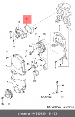 Прокладка DAEWOO Matiz CHEVROLET Aveo,Spark насоса водяного OE 94580180 GENERAL MOTORS