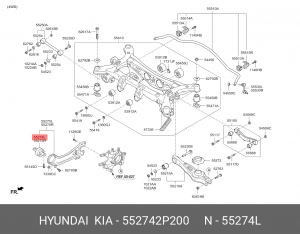 Сайлентблок KIA Sorento (12-) рычага заднего продольного левого OE 552742P200 HYUNDAI KIA