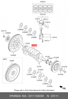 Вал коленчатый KIA Sportage (10-) (2.0) OE 231112G030 HYUNDAI KIA