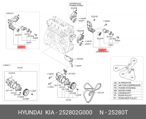 Ролик приводного ремня HYUNDAI Sonata NF (08-) натяжителя OE 252802G000 HYUNDAI KIA