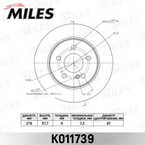Диск тормозной задний D278мм. MERCEDES W204 180-200 07- (TRW DF4948) K011739 K011739 MILES