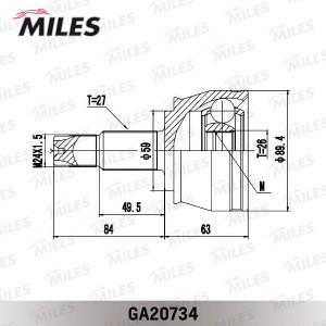 ШРУС Fiat Doblo 2014 - engine type 1,4 l Turbo. (GSP 899298) GA20734 GA20734 MILES