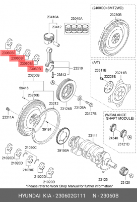 вкладыши шатунные! STD A\ Hyundai Sonata/Genesis 2.0-2.4, KIA Cerato 2.0-2.4 230602G111 HYUNDAI