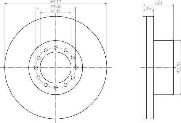Диск тормозной MAN F2000,TGA передний (434/131х130х45 12n) (1шт.) TEXTAR 93087200 TEXTAR