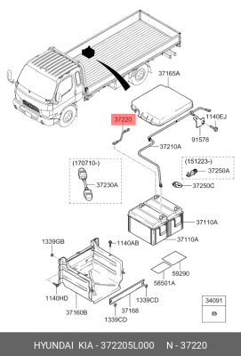 Провод АКБ "-" HYUNDAI HD65,78 дв.D4GA OE 372205L000 HYUNDAI KIA