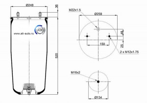 Пневморессора без стакана RML7052 Blacktech (V1DK21, 05.429.40.03.0, 941MB/O) BP RML7052 BLACKTECH