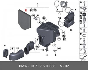 Фильтр воздушный BMW X3 (F25),X4 (F26) (дв.N20B20A) OE 13 71 7 601 868 BMW