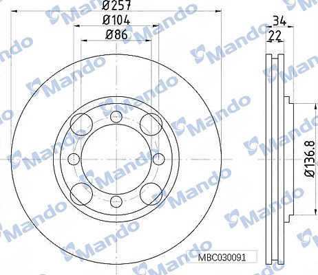 Диск тормозной HYUNDAI Elantra (96-) передний (АБС) (1шт.) MANDO MBC030298 MANDO