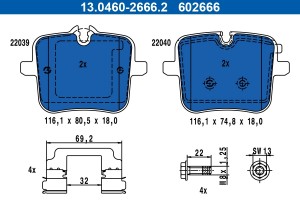 13.0460-2666.2 Комплект тормозных колодок задн. BMW 7 (G11, G12) 13046026662 ATE