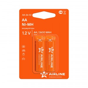 Батарейки AA HR6 аккумулятор Ni-Mh 2600 mAh 2шт. (AA-26-02) AA-26-02 AIRLINE