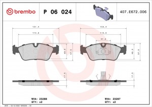 Колодки тормозные BMW 3 (E36,E46) передние (4шт.) BREMBO P06024 BREMBO
