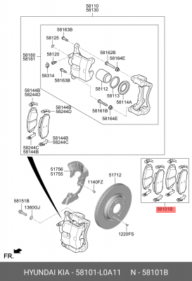 Колодки тормозные HYUNDAI Sonata (19-) KIA K5 (20-) передние (4шт.) OE 58101L0A11 HYUNDAI KIA