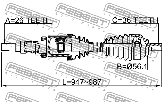 Привод в сборе правый VOLVO S80 2007- 2714-S40RH 2714S40RH FEBEST