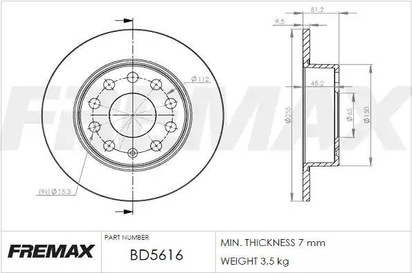 диск тормозной задний!\ Audi A3, Skoda Octavia, VW Golf 1.4-2.0i/TDi 00> BD5616 FREMAX
