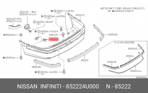 кронштейн бампера заднего!\ Nissan 85222-4U000 NISSAN