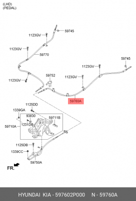 Пр. трос стояночного тормоза 59760-2P000 597602P000 HYUNDAI KIA