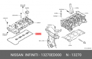 прокладка клапанной крышки! \ Nissan Micra/Tiida/Note/Qashqai 1.6 16V 02> 13270ED000 NISSAN