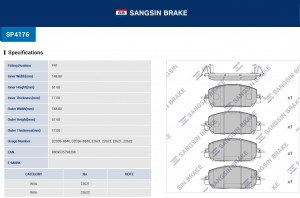 Колодки тормозные HONDA CR-V (17-) передние (4шт.) SANGSIN SP4176 SANGSIN