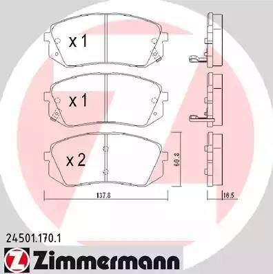 колодки дисковые !перед. 138x61x16 \ Hyundai Tucson/ix35 2.0/2.4/2.0CRDi 10> 245011701 ZIMMERMANN
