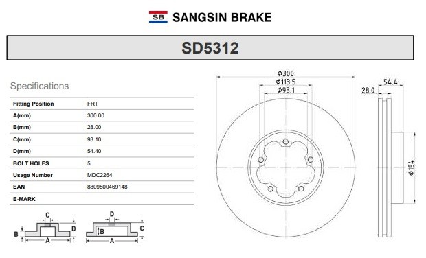 Диск тормозной FORD Transit (06-) передний (1шт.) SANGSIN SD5312 SANGSIN