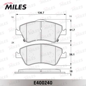 Колодки тормозные передние (без датчика) (Смесь Low-Metallic)TOYOTA AURIS 1.33-2 E400240 MILES