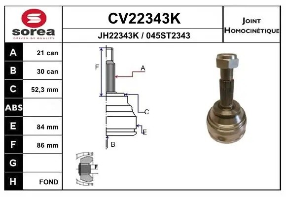 ШРУС наружный! 21x30\ Renault Clio/Megane/Kangoo 1.4-1.6i/1.5-1.9D JB1/JB3 98-09 CV22343K EAI