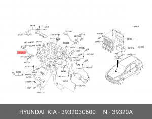 Датчик детонации KIA Sorento (06-) правый OE 393203C600 HYUNDAI KIA