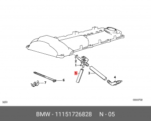 Патрубок BMW 3 (E36),5 (E34) системы вентиляции картера OE 11 15 1 726 828 BMW