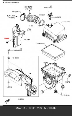 Пистон MAZDA 6 (12-) крепления подкрылка OE L33X13209 MAZDA