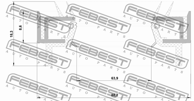 САЛЬНИК СТУПИЧНЫЙ ПЕРЕДНИЙ 63.9X88.2X8.6X18.3 подходит для NISSAN PATROL(GR) Y61 95SCY-65880918X FEBEST