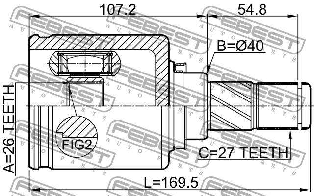 Шрус внутренний левый 26x40x27 NISSAN X-TRAIL 2014- 0211-T32CVTLH 0211-T32CVTLH FEBEST