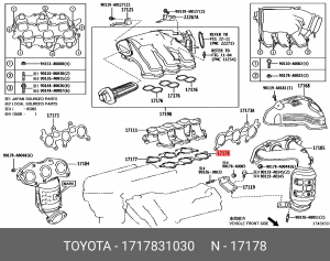 Прокладка выпускного коллектора 17178-31030 17178-31030 TOYOTA