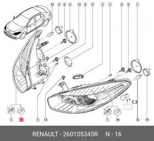 фара правая!\ Renault Fluence 260105345R RENAULT