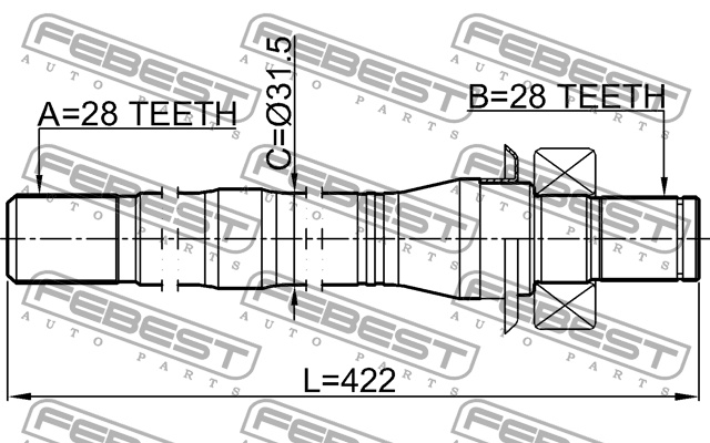 Полуось правая 28X420X28 HYUNDAI SANTA FE (CM) 2212-SORXM 2212-SORXM FEBEST
