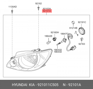 Фара HYUNDAI Getz (02-) передняя левая OE 921011C505 HYUNDAI KIA