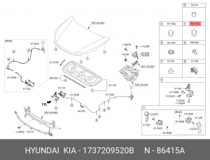 Буфер HYUNDAI i30 (17-) капота OE 1737209520B HYUNDAI KIA