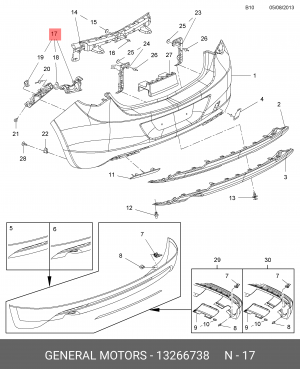 General Motors,Направляющая заднего бампера Lh Astra-J 13266738 13266738 GENERAL MOTORS