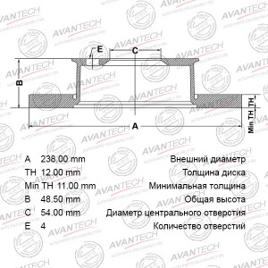Диск тормозной передний AVANTECH BR0108S AVANTECH