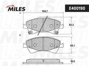 Колодки тормозные передние (Смесь Low-Metallic) TOYOTA AURIS 2.0D/2.2D 07-/AVENS E400190 MILES