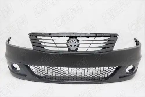 Бампер передний Renault Logan 1 2009-2014, под ПТФ, с решеткой радиатора OEM0564 OEMPARTS